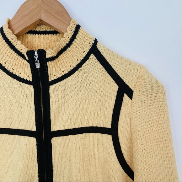 St. John Sport Cardigan Sweater Yellow Black Trim AS IS - Picture 4 of 15